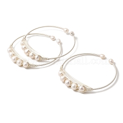 Bracelets manchettes ouvertes en fil de laiton et perles naturelles pour femmes&nbsp;BJEW-D453-03S
