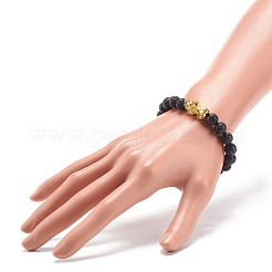 Bracelet extensible en pierre de lave naturelle et alliage pixiu&nbsp;BJEW-JB08575-02