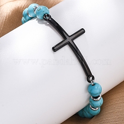 Braccialetti elastici rotondi con perline sintetiche turchesi&nbsp;BJEW-F493-05EB-02