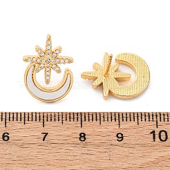 Pendientes de botón con forma de estrella y luna de latón con micropavé de circonitas cúbicas transparentes&nbsp;KK-D363-18G