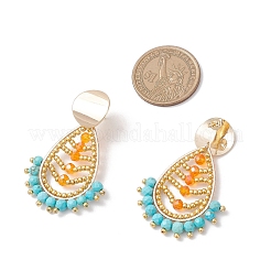 Pendientes colgantes con forma de lágrima de ónix negro natural y howlita natural&nbsp;EJEW-MZ00526