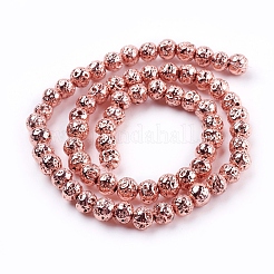 Brins de perles de pierre de lave naturelle galvanisées&nbsp;G-E429-01-6mm-RG