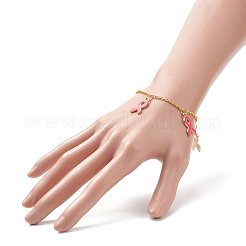 Braccialetto rosa di fascino dello smalto della lega del nastro di consapevolezza del cancro al seno&nbsp;BJEW-JB09159
