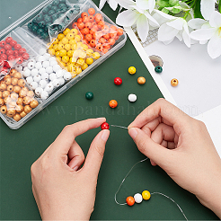 300 pièce de perles en bois peintes par pulvérisation de 6 couleurs&nbsp;WOOD-PH0002-54