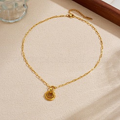 Colliers pour femmes avec pendentif double anneau en acier inoxydable 304 et chaîne trombone&nbsp;WG87DD9-01