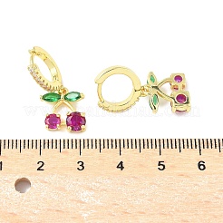 Orecchini a cerchio in ottone ciliegia con micro pavé di zirconi cubici&nbsp;EJEW-U057-07G