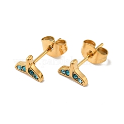 Boucles d'oreilles à tige en forme de queue de baleine avec placage ionique (IP) et strass avec épingles en acier inoxydable chirurgical 316&nbsp;EJEW-A081-07G