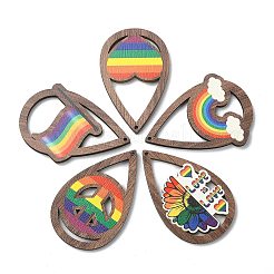 40 pièces 5 styles arc-en-ciel imprimés gros pendentifs en bois de tremble&nbsp;WOOD-CJ0001-69