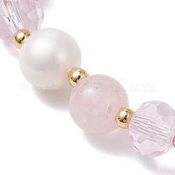 Pulseras elásticas de cuarzo rosa natural y perlas cultivadas de agua dulce&nbsp;BJEW-JB12856-02