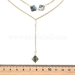Collares de latón de doble capa con colgante geométrico en forma de Y de concha de paua natural&nbsp;NJEW-JN06532-02