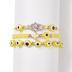 3pcs 3 Stil Harz böser Blick geflochtene Perlenarmbänder Set&nbsp;BJEW-JB08812