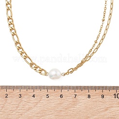 Collane con catena mista in acciaio inossidabile 304 con pendente in perla naturale lucidato su due lati&nbsp;NJEW-JN05987