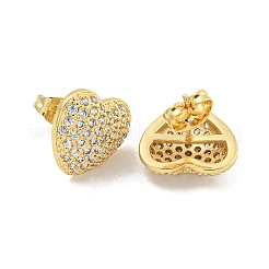 Pendientes de tuerca con circonita cúbica transparente y pavé de latón en forma de corazón&nbsp;EJEW-M258-041G