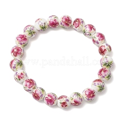 Handgefertigte Stretch-Armbänder aus Porzellan-Keramikperlen mit Blumendruck&nbsp;BJEW-JB11910-01