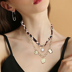 Collane con colletto in poliestere con pendente in lega di cristallo e strass con perla imitazione per le donne&nbsp;NJEW-SP0001-17A