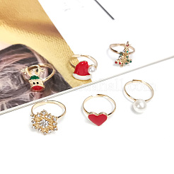 Weihnachtsthema Legierung Emaille mit Strass Fingerringe Sets&nbsp;FS-WG22033-01