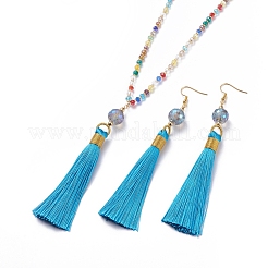 Set di gioielli con ciondolo in nappa di poliestere&nbsp;SJEW-JS01063