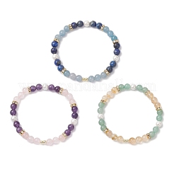 3 bracciale elastico con perle rotonde di conchiglie e pietre preziose naturali miste per donna&nbsp;BJEW-JB12229