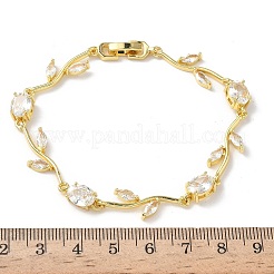 Bracelets en laiton à micro pavé de zircones cubiques ovales et à maillons en forme de feuille pour femmes&nbsp;BJEW-G764-05G-02
