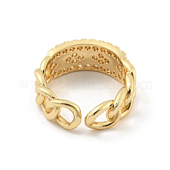 Anillos de puño abiertos con circonita cúbica transparente y micropavé de latón con cadena&nbsp;RJEW-G309-36G