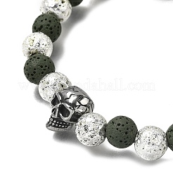 Pulseras de piedra de lava natural galvanizadas para Halloween&nbsp;BJEW-JB12332-02