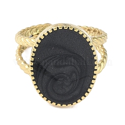 Ionenplattierung (IP) 304 Edelstahl Emaille ovale Manschette Fingerringe&nbsp;RJEW-L107-068G-02