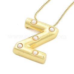 Collane a catena con ciondolo a forma di lettera in perle di ottone e plastica per donna&nbsp;NJEW-U017-01G-26
