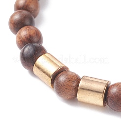 Bracciale elasticizzato in legno naturale con perline tonde con ematite sintetica per uomo donna&nbsp;BJEW-JB07549-04