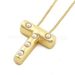 Collares de cadena con colgante de letra de perla de latón y plástico para mujer&nbsp;NJEW-U017-01G-20