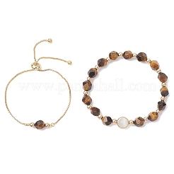 2 bracelet en perles œil de tigre naturel&nbsp;BJEW-JB13009-01