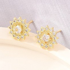 Aretes de latón con micro pavé de circonio cúbico para mujer&nbsp;KK-A305-04G-02