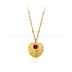 Colliers à pendentif feuille en verre et acier inoxydable 304 avec chaîne satellite pour femmes&nbsp;WG6ADB0-02