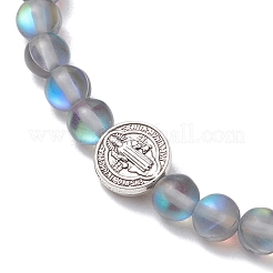 5 Stück mattierte synthetische runde Mondsteinperlen-Stretch-Armbänder für Männer und Frauen&nbsp;BJEW-JB11644