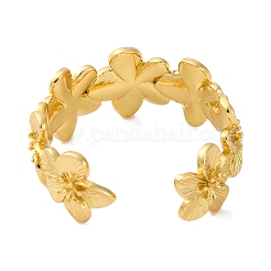 Gestellplattierte offene Manschettenringe aus Messing mit Blumenmuster für Damen&nbsp;RJEW-S242-01G-A