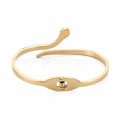 Brazalete abierto con serpiente de rhinestone&nbsp;BJEW-N017-003LG