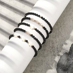 Set di braccialetti elasticizzati con perline a forma di stella di perle e perle sintetiche nere da 5 pz. 5 stili&nbsp;BJEW-JB09495-02