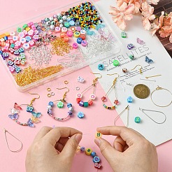 DIY-Set zur Herstellung von Ohrringen mit Schmetterlings-Glas- und Blumen-Polymer-Ton-Perlen&nbsp;DIY-YW0008-64
