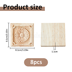 Blocchi decorativi floreali intagliati in legno quadrato&nbsp;WOOD-WH0124-160B