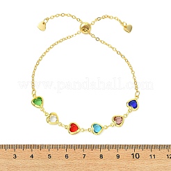 Verstellbare Armbänder aus Messing und Glas mit Herzgliederkette für Damen&nbsp;BJEW-JB14162
