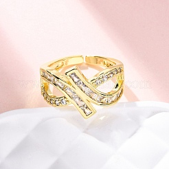 Manschettenringe aus Messing mit Mikropavé-Zirkonia für Damen&nbsp;RJEW-U053-03G