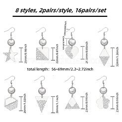 16 Paar 8 Stile leere Glaskuppel-Ohrhänger&nbsp;EJEW-AB00007