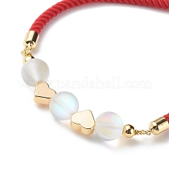 Braccialetto scorrevole in pietra di luna sintetica a 2 colori e ottone con perline a cuore&nbsp;BJEW-JB08852