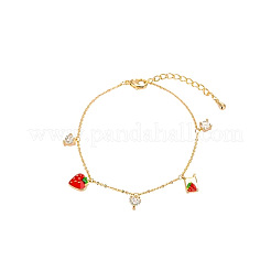 Pulseras de latón con micro pavé de circonitas cúbicas y dijes de fresa para mujer&nbsp;WH-WG7C0FD-01