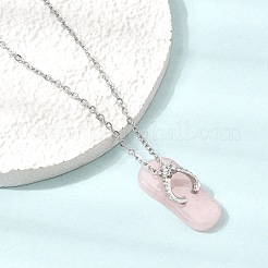 Colgante de chanclas de aleación de cuarzo rosa natural con cadena de cable de acero inoxidable 304&nbsp;GG-CBAFD22-01B-02