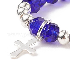 Anello da dito rotondo con perline di vetro con ciondolo a croce in ottone per donna&nbsp;RJEW-JR00499