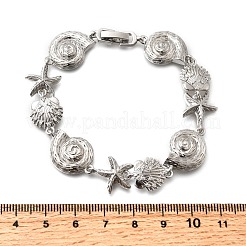 Sommer-Strand-Armbänder aus Messing mit Mikropflaster und klaren Zirkonia-Elementen in Seestern- und Muschelform&nbsp;LS-BJEW-C118-02A-P