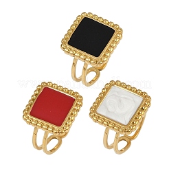 Quadratische Fingerringe aus 304 Edelstahl mit Emaille für Damen&nbsp;RJEW-G355-06G