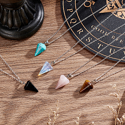 5 Stück 5 Farben Glas-Imitation Edelstein Kegel Anhänger Halsketten Set&nbsp;NJEW-GA0001-05