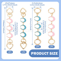 4 pz 4 stili lega smaltata catena a maglie di luna catene di estensione per borsa&nbsp;AJEW-TA0003-13