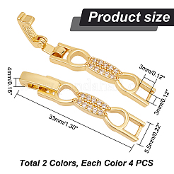 8 fermoir de bracelet de montre en laiton plaqué avec micro pavé de zircone cubique transparente&nbsp;ZIRC-PH0001-32